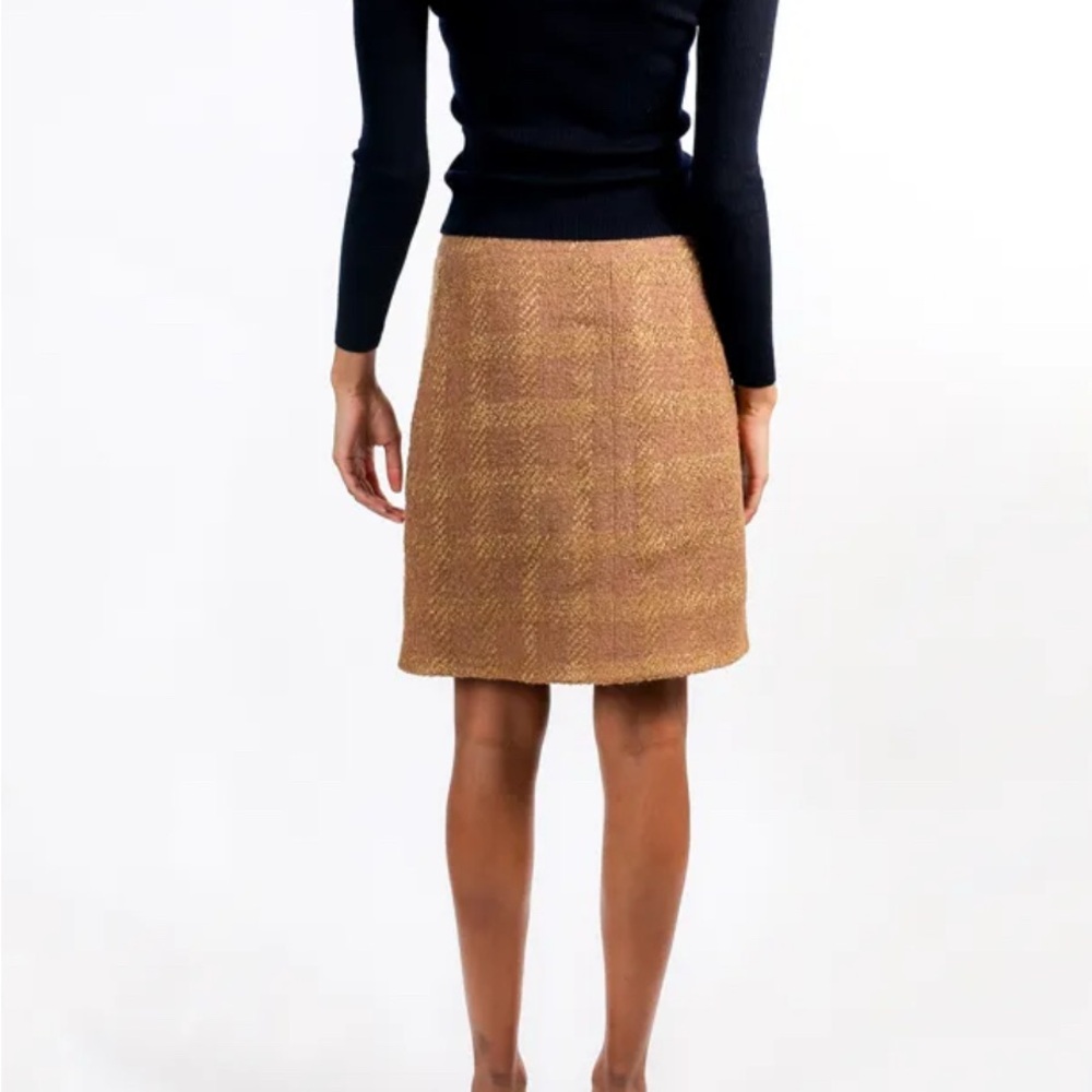CHANEL Vintage iconic Gold and Brown Tweed skirt (only) gripoix bejeweled button - Picture 5 of 14